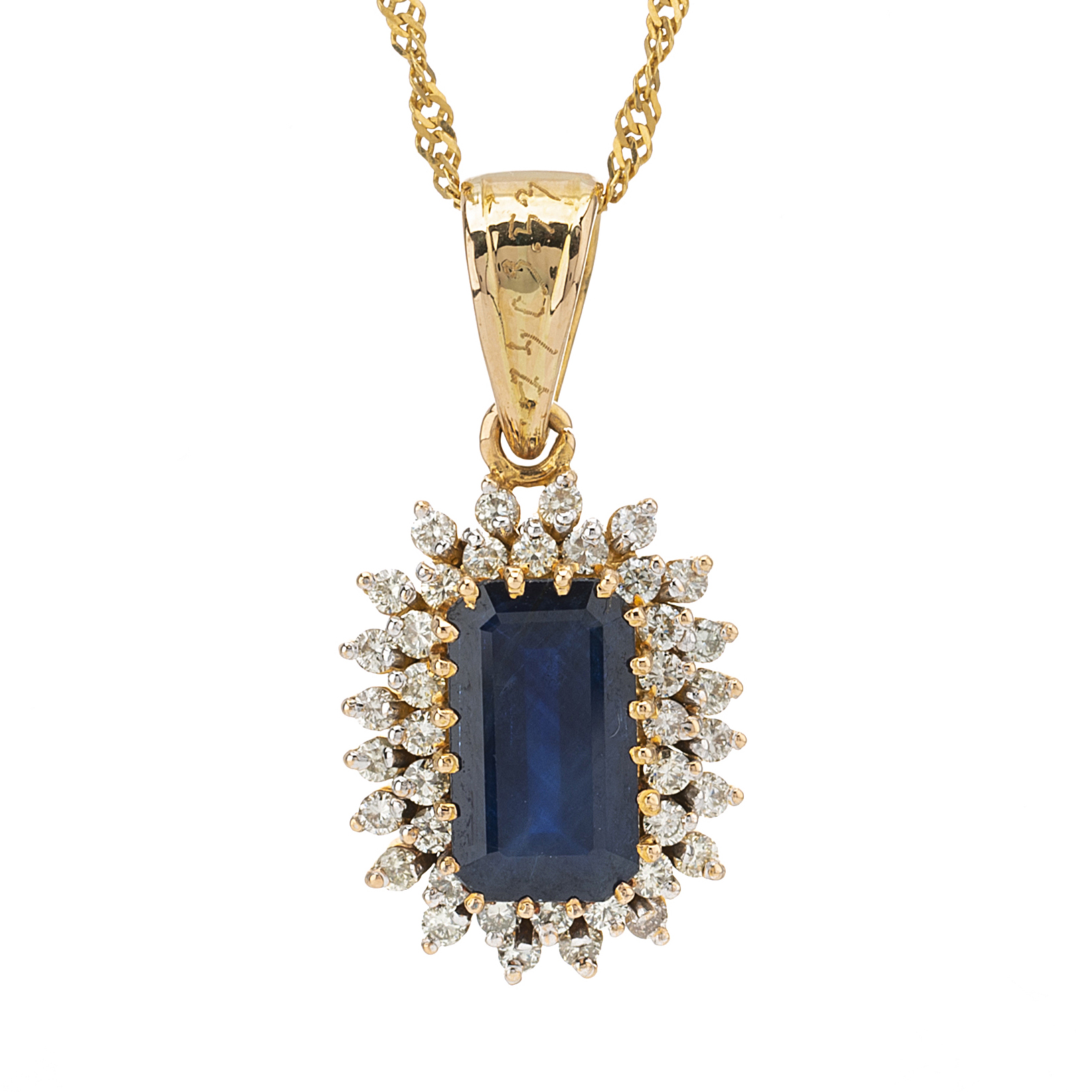 An 18ct gold sapphire and diamond cluster necklace