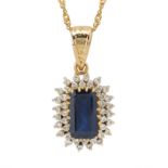 An 18ct gold sapphire and diamond cluster necklace