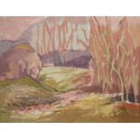 Anthony Baynes (1921-2003), Landscape, oil on board, label on verso, 26cm x 34cm, framed
