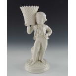 A Belleek first period bisque and glazed porcelain figural spill vase