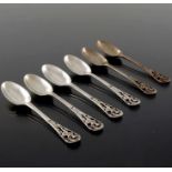 A set of six Victorian silver reticulated picture front and scroll back teaspoons, Francis Higgins,