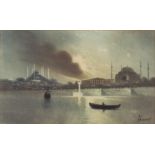 English School (19th century), Hagia Sophia from the Bosphorus at Dusk, Constantinople Ottoman Empir