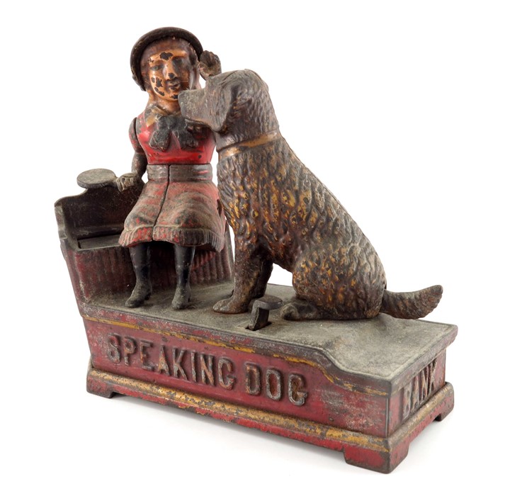 A Victorian cast iron Speaking Dog mechanical money box, circa 1885
