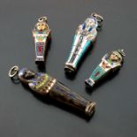 Four gold plated and enamelled novelty Egyptian revival propelling pencils