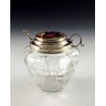 H Martin for Royal Worcester, a fruit painted plaque set silver mounted and cut glass preserve pot
