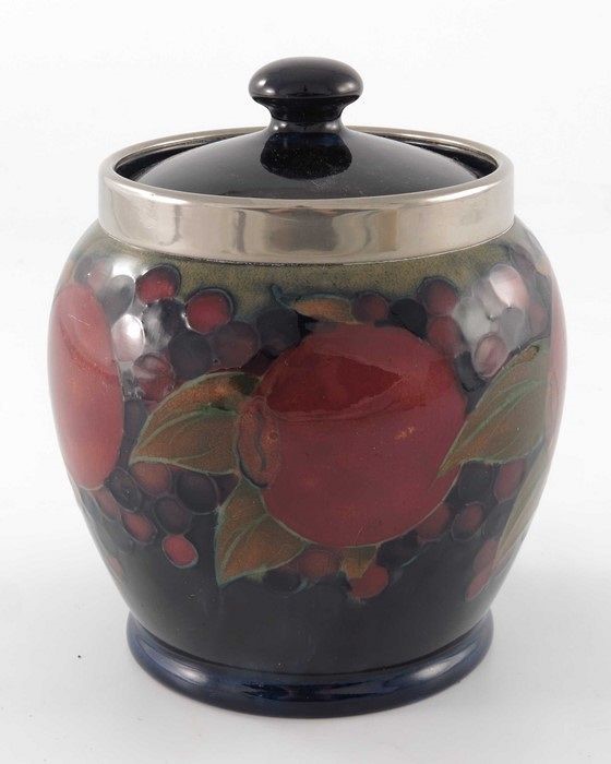 William Moorcroft, a Pomegranate on ochre and blue jar and cover - Image 2 of 4