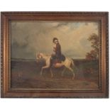 English School (19th century), Pipe Smoker on Horseback, oil on canvas, indistinctly signed, 24cm x