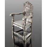 A Victorian silver miniature chair, John Smith, London 1898
