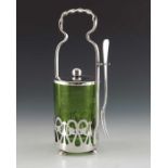 WMF, a Jugendstil silver plated and green glass pickle jar