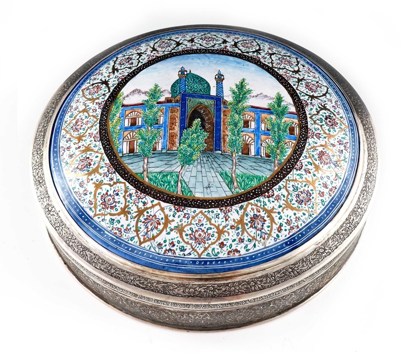 Mozafarian, a large Persian silver and enamelled box, Tehran circa 1900