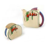 Clarice Cliff for Newport Pottery, a Solomon's Seal Stamford teapot and sugar pot