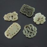 Five Chinese reticulated carved jade pendants