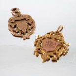 Two 9 carat gold medal fobs or pendants