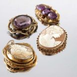 Four Victorian yellow metal and gold brooches