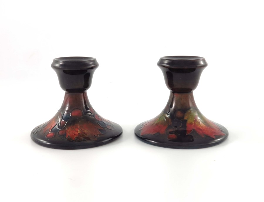 William Moorcroft, a pair of Flambe Leaf and Berry candlesticks - Image 2 of 6