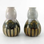 A near pair of Doulton Lambeth stoneware vases, circa 1910, double gourd form