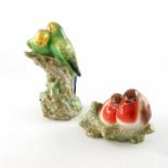 Two Royal Doulton figures, Budgerigar HN2547 and Young Robins HN2553