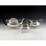 A George V silver plated three piece tea set, James Dixon and Sons, circa 1920