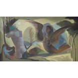 Anthony Baynes (1921-2003), Abstract Mythological Scene, oil on board, signed, 35cm x 60cm, framed