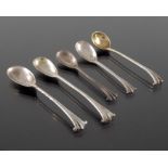 Five Victorian and later silver condiment spoons
