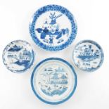 Four Chinese export blue and white plates