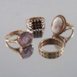 Four 9ct gold gem-set rings