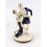 Royal Dux, an Art Deco figure group, modelled as two dancers in Arabic dress, impressed marks and pi