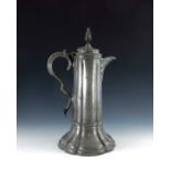A Victorian Gothic Revival pewter flagon, James Dixons & Sons, slender tapering form raised on sprea