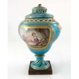A Sevres style pedestal vase and cover