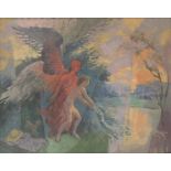 Anthony Baynes (1921-2003), Guardian Angel, oil on canvas, label on verso, 40cm x 50cm, framed