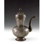 An 18th century or earlier Indian Mughal silver and niello enamel ewer or chuski