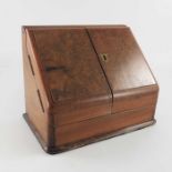 A Victorian walnut stationary cabinet, together with a parquetry work or jewel box