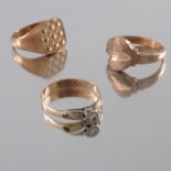 An 18ct gold diamond single-stone ring and two 9ct gold signet rings