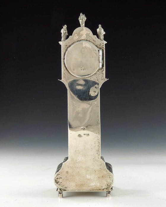 A 19th century Dutch silver novelty longcase clock, import marks Lewis Lewis, London 1891 - Image 4 of 7