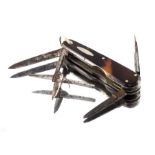 A Victorian steel and tortoiseshell combination penknife