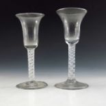 Two 18th century Continental opaque twist wine glasses, circa 1770