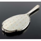 An Elizabeth II silver and enamelled hand mirror, Albert Carter, Birmingham 1958