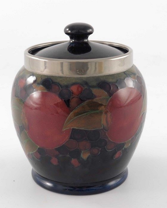 William Moorcroft, a Pomegranate on ochre and blue jar and cover - Image 3 of 4