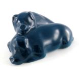 Charles Noke for Royal Doulton, Snoozing Pigs figure group in blue glaze