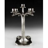 Imperial Zinn, a Jugendstil silver plated five light candelabrum