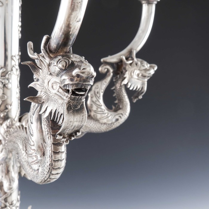 A Chinese silver five light candelabrum, Wang Hing, Hong Kong circa 1900 - Image 4 of 6