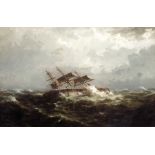 English School (19th century), Foundering Vessel, oil on board, 24cm x 36cm, framed