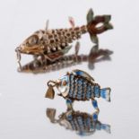Two Chinese silver gilt and enamelled articulated fish pendants