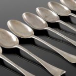 A set of nine 18th century Dutch silver dessert spoons, IS, Amsterdam 1743 and 1744