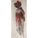 African School (20th century), Mother & Child, watercolour, indistinctly signed, 49cm x 20cm, framed