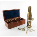 J P Cutts Sutton and Sons, a Victorian gilt brass microscope