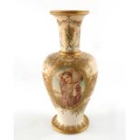 F Sutton for Doulton Burslem, a raised gilt and enamelled vase