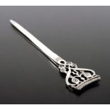 Ola M Gorie, a Scottish Iona style silver letter opener, Orkney, assay Edinburgh 1985