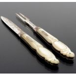 A cased pair of Victorian silver and mother of pearl handled folding fruit eaters, Martin Hall and C