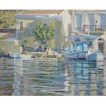 Laurence Dingley (b.1959), Mediterranean Harbour Scene, oil on canvas, signed, 40cm x 50cm, framed